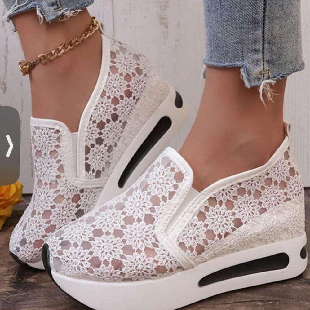 Women white heel wedge shoes - Picture 4 of 4
